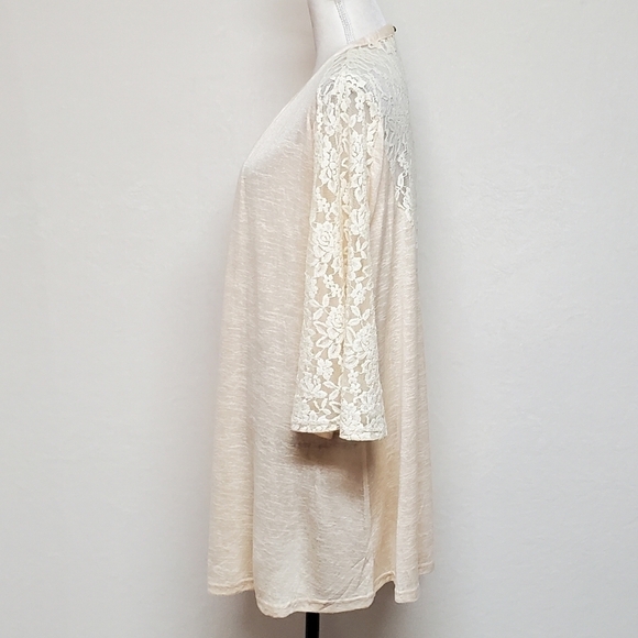 𝅺UMGEE USA Cream Lace Bell Sleeve Keyhole Pleated Bust Boho Midi Dress Small - Picture 6 of 11